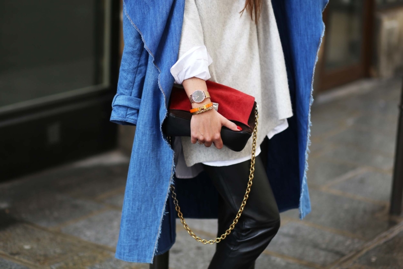 jeansmantel mit lederhose