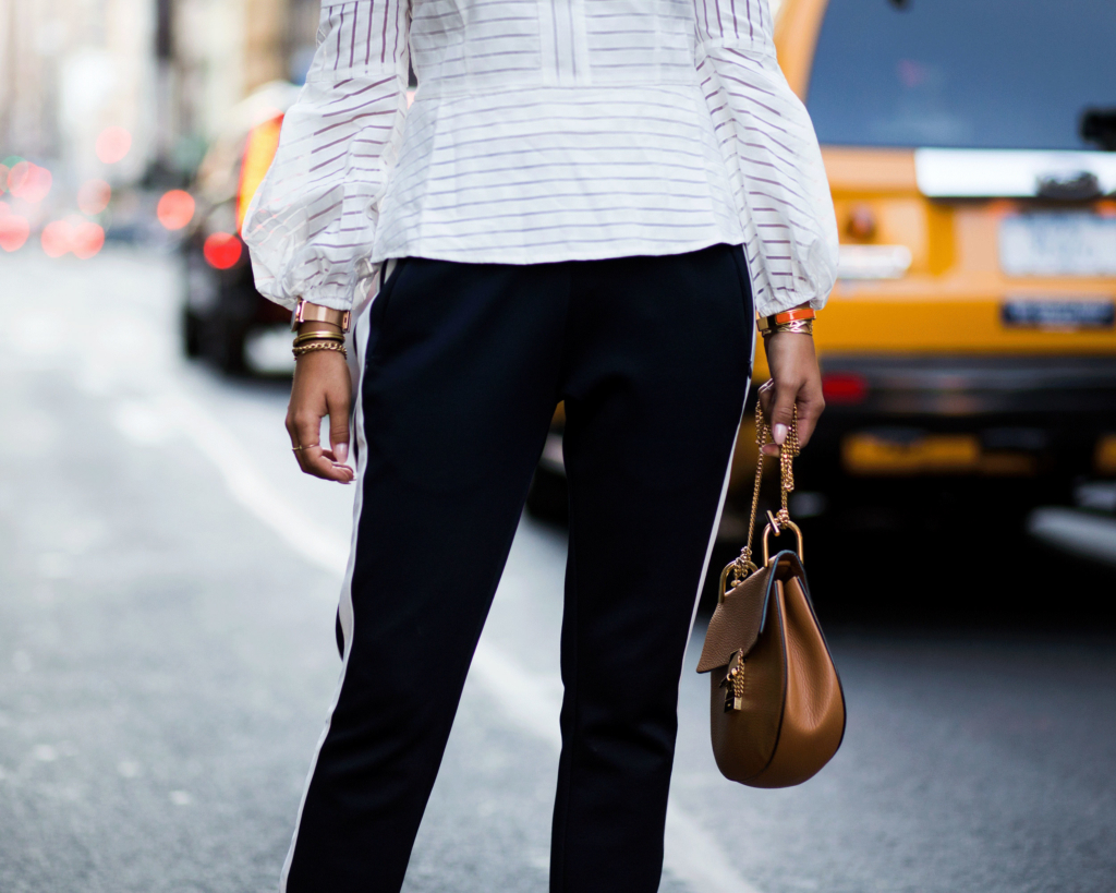 Bag: Chloél, Pants: Sandro, Blouse: Bardot